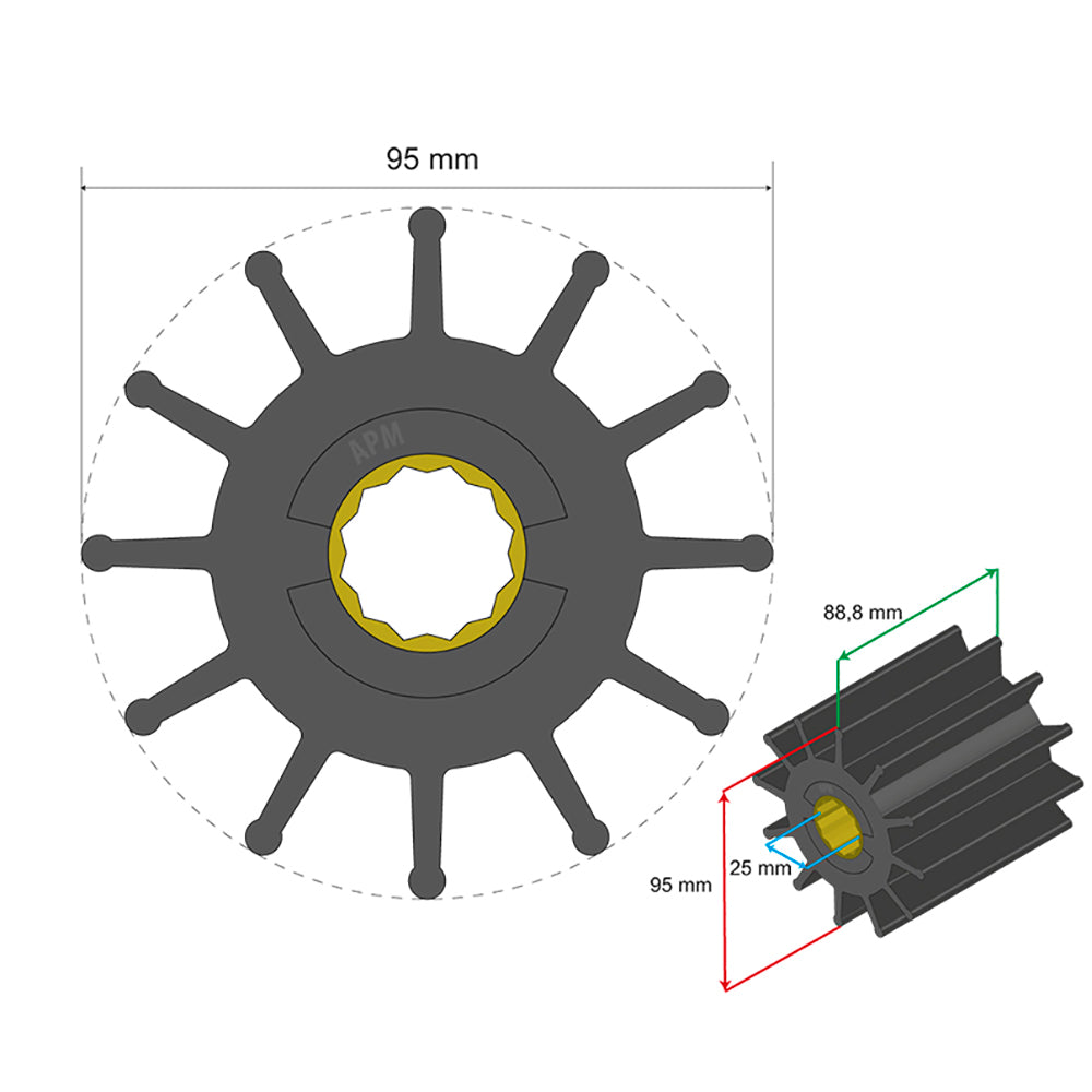 Albin Group Premium Impeller Kit 95 x 25 x 888mm  12 Blade  Spline Insert 0602031