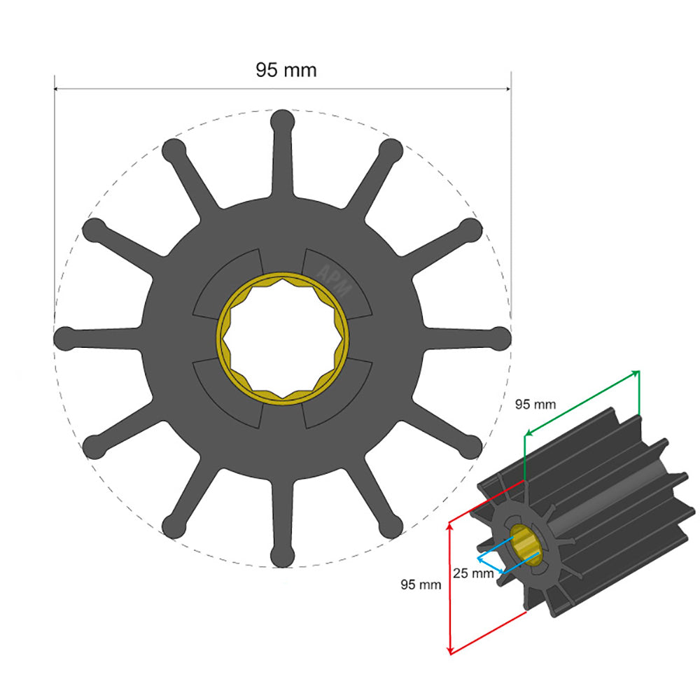 Albin Group Premium Impeller Kit 95 x 25 x 95mm  12 Blade  Spline Insert 0602032
