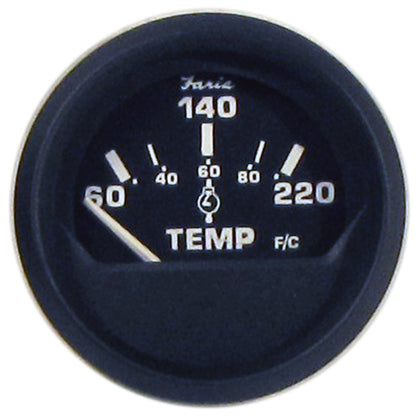 Faria Euro Black 2 Cylinder Head Temperature Gauge 60 to 220 F with Sender 12819
