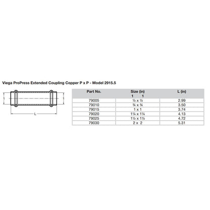 Viega ProPress 2 Extended Coupling wo Stop  Double Press Connection  Smart Connect Technology 79030