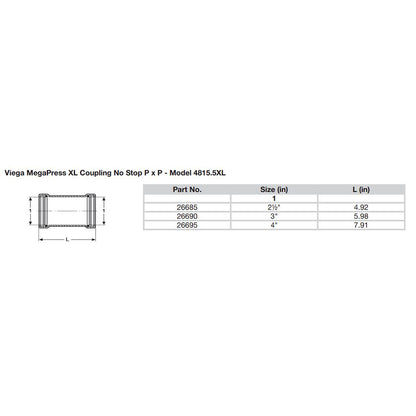 Viega MegaPress 4 Carbon Steel Coupling wo Stop wFMK  Double Press Connection  Smart Connect Technology 26695