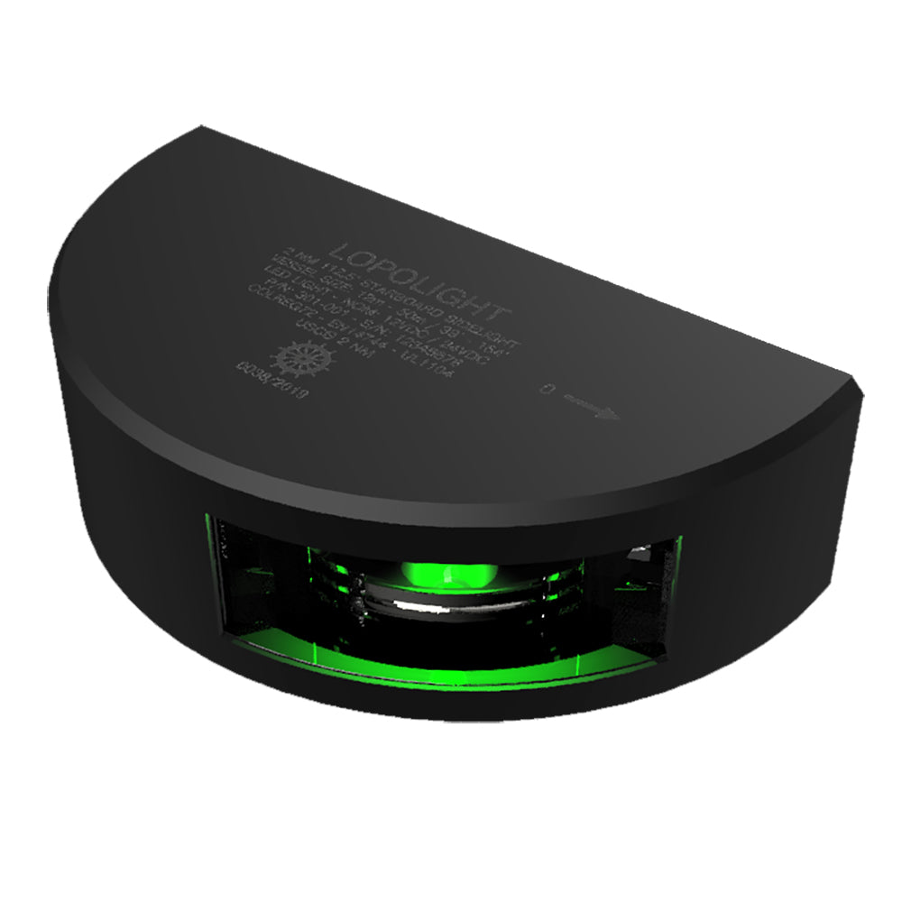 Lopolight Series 301001  Starboard Sidelight  2NM  Vertical Mount  Green  Black Housing  6M Cable 301001B6M