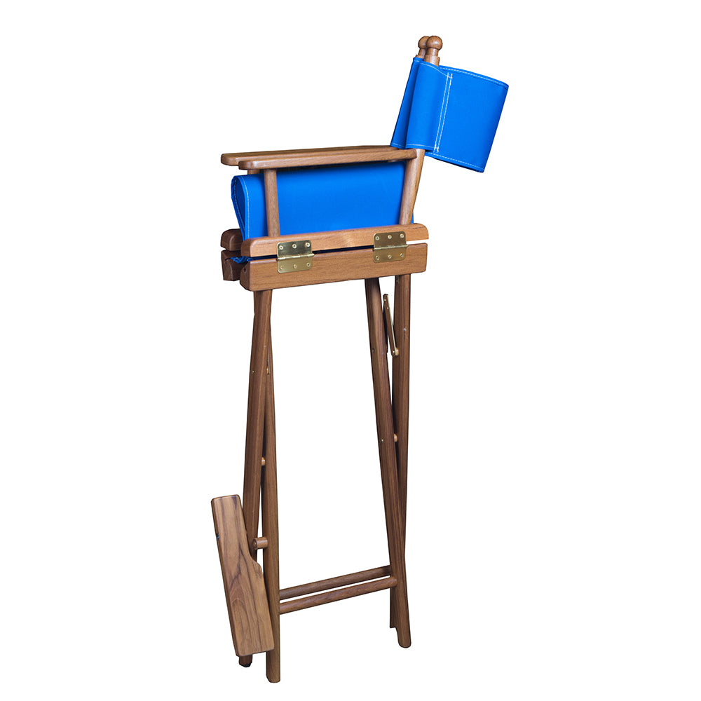Whitecap Captains Chair wBlue Seat Covers  Teak 60045