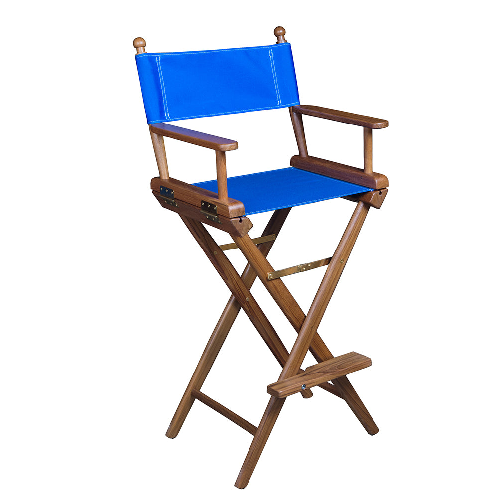 Whitecap Captains Chair wBlue Seat Covers  Teak 60045