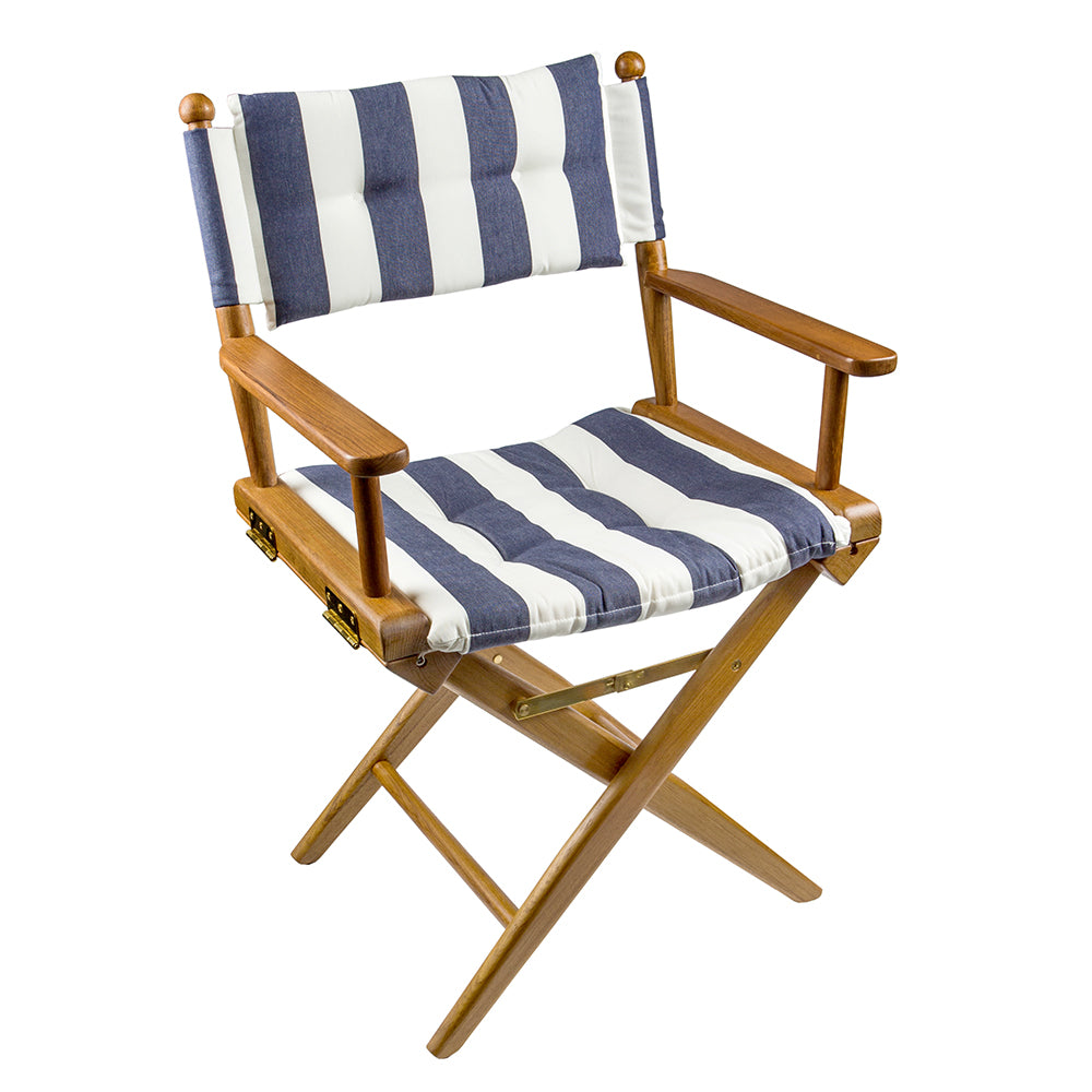 Whitecap Directors Chair wNavy  White Cushion  Teak 61040
