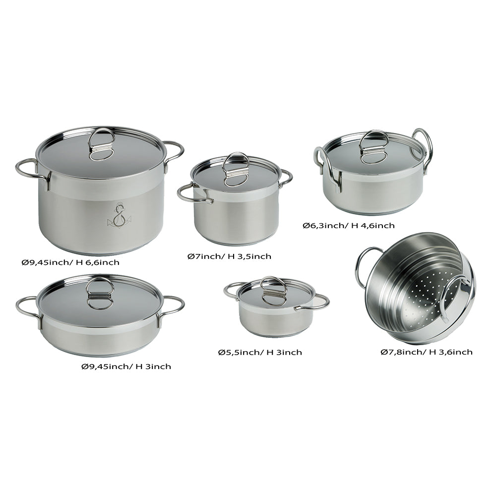 Marine Business Kitchen Cookware Pan Set SelfContaining  Stainless Steel  Set of 8 20001