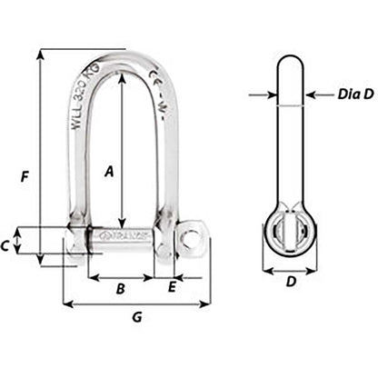 Wichard SelfLocking Long D Shackle  Diameter 4mm  532 01211