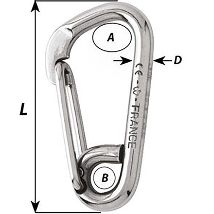 Wichard Asymmetric Carbine Hook  Length 60mm  14 02323