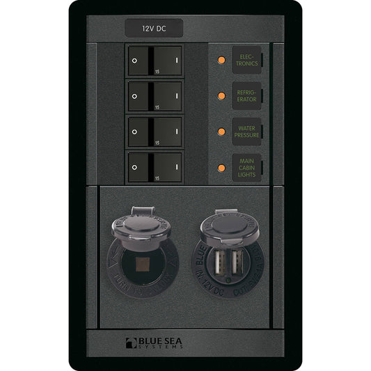 Blue Sea 1495  360 Panel  4 Position 12V wDual USB  12V Socket 1495