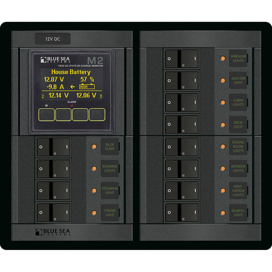 Blue Sea 1496  360 Panel  12 Position 12V Flat Rocker M2 Multimeter wSOC 1496
