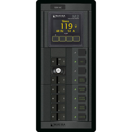 Blue Sea 1504  360 Panel  ELCI  5 Position 120V AC Flat Rocker wM2 AC Multimeter 1504