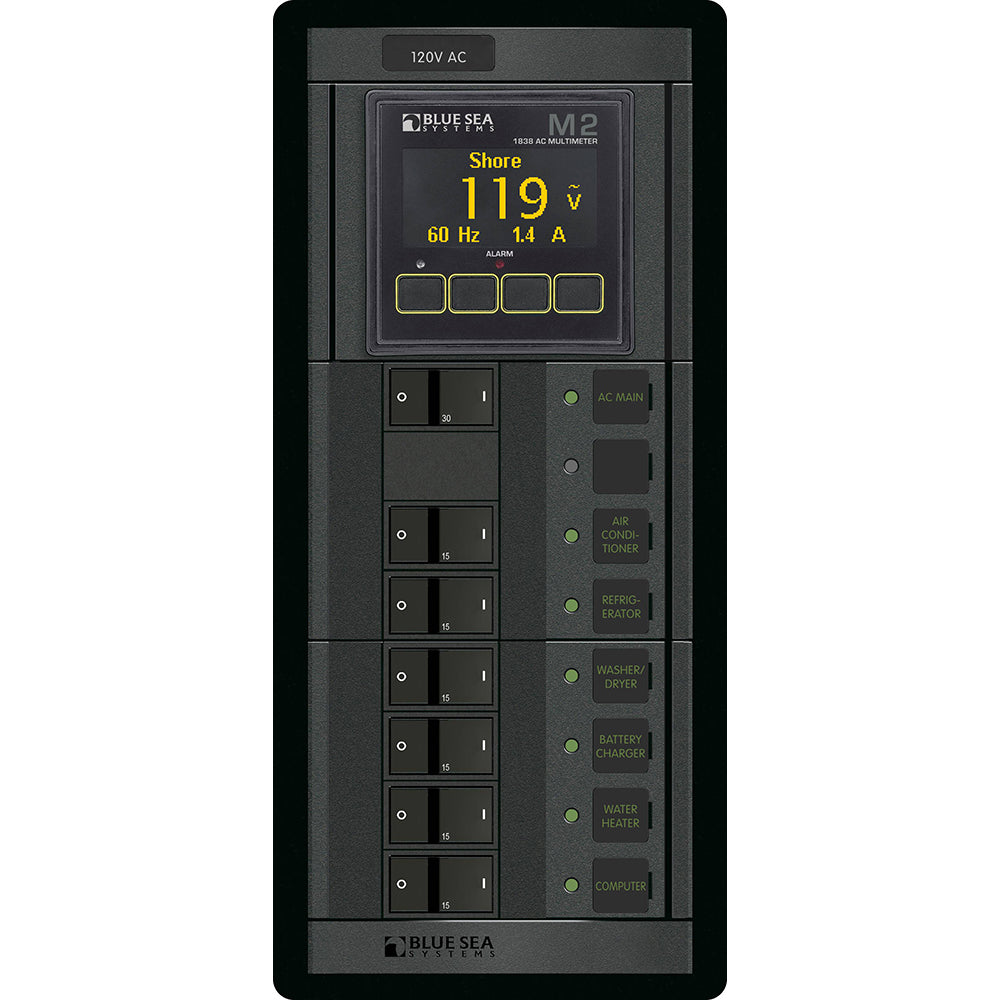 Blue Sea 1505  360 Panel  Main  6 Position 120V AC Flat Rocker wM2 AC Multimeter 1505