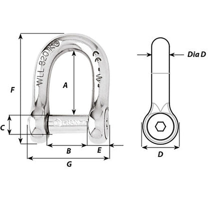 Wichard SelfLocking Allen Head Pin D Shackle  8mm Diameter  516 01304