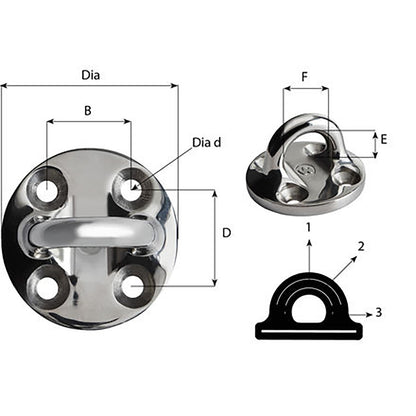 Wichard Round Pad Eye  57mm Diameter 214  Fixed 6635